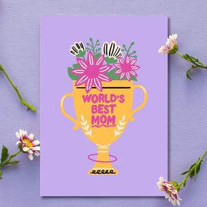 Postkarte "WORLDS BEST MOM" / Geschenk Mutter / Muttertagskarte
