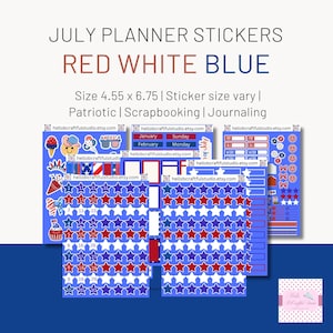 July Planner Stickers 4th of July Patriotic Stickers For Planners Red White Blue  Sheet Aesthetic Stickers  Independence Day USA American