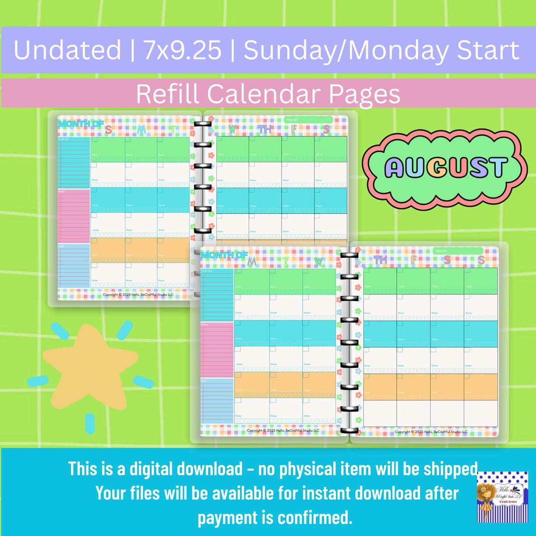 Undated 2 Page Spread Pastel 6 Week Monthly Planner Monthly Planner ...
