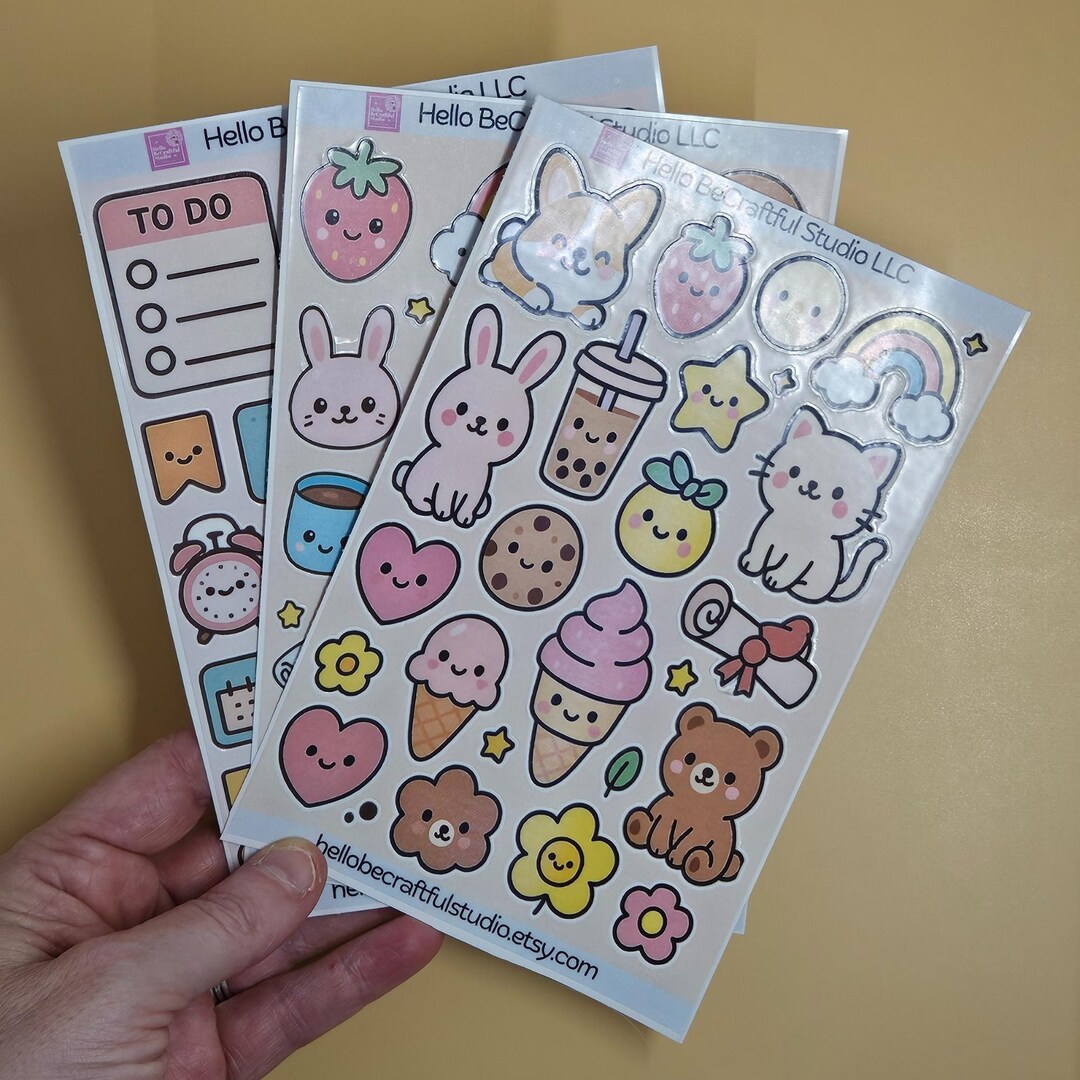 Kawaii Sticker Sheet Waterproof Vinyl Stickers Laminated Cute Planner ...