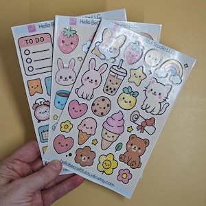 Kawaii Sticker Sheet Waterproof Vinyl Stickers Laminated Cute Planner Stickers Kawaii Stationery