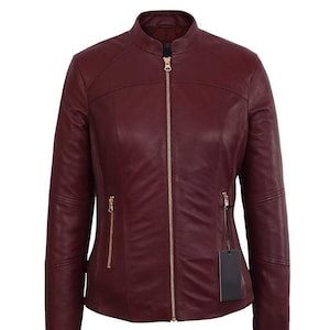 Handmade Burgundy Leather Moto Jacket: Slim Fit, Timeless Style