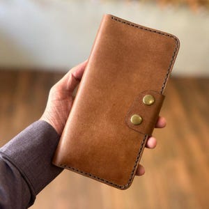 Cartera de cuero larga - Cartera para él - Bloqueo RFID - Grabado personalizado - Idea de regalo de Navidad - Cartera de cuero larga - Cartera para él