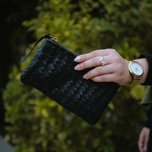 Cartera de cuero tejida a mano, regalo para ella, billetera de cuero puro