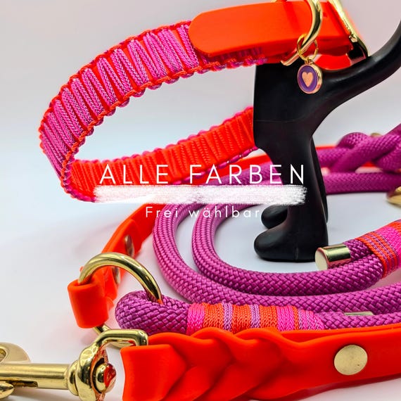 Tau Biothane dog leash and collar set, configurable, adjustable, handmade
