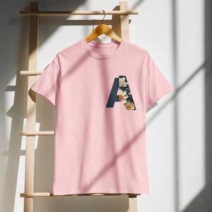 Camiseta con la letra A del alfabeto, unisex, para adultos, regalo personalizado, ropa informal, 50% algodón y 50% poliéster.