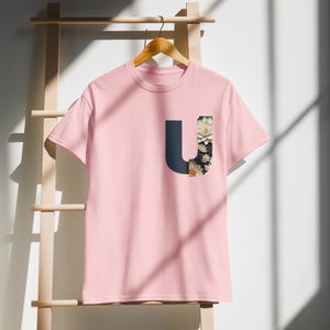 Camiseta con la letra U del alfabeto, ropa unisex para adultos, regalo personalizado, ropa informal, 50 % algodón, 50 % poliéster