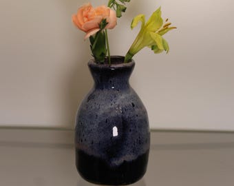 Handmade Miniature Ceramic Vase, Unique Blue Black Glaze