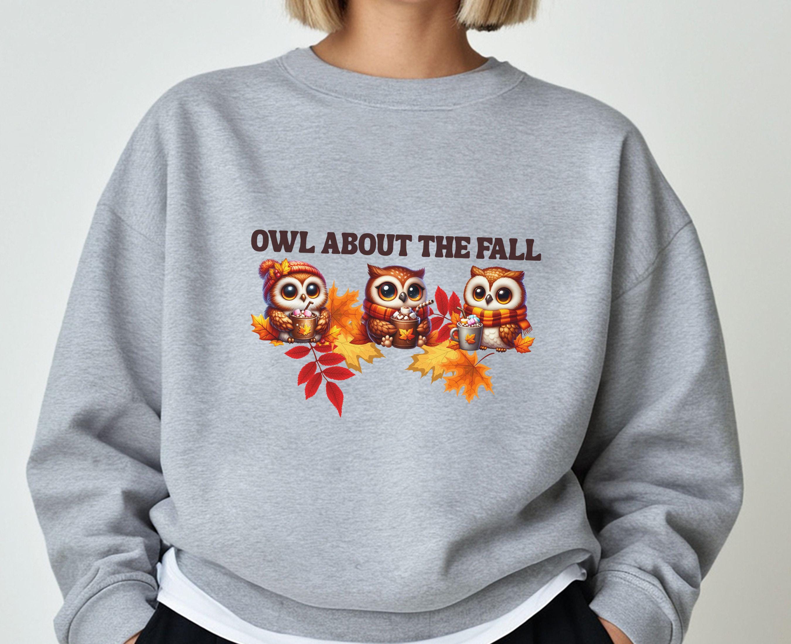 Funny Fall Owls Sweatshirt, Autumn Crewneck Top, Coffee Lover Shirt