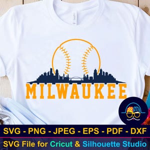 Silueta de la ciudad de béisbol de Milwaukee SVG / Camiseta del equipo de béisbol de Milwaukee SVG / Día del juego SVG / Archivo de corte para Cricut y Silhouette / Regalo deportivo DIY