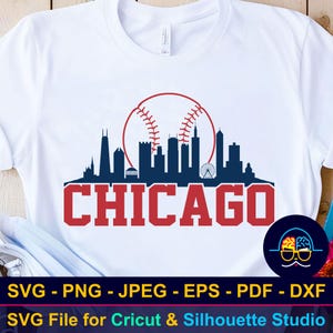Horizonte da cidade de beisebol de Chicago SVG | Time esportivo de beisebol de Chicago | Arquivo de corte para Cricut e Silhouette | Camiseta de beisebol SVG | Arquivo digital