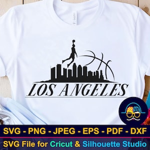 Silueta de la ciudad de baloncesto de Los Ángeles SVG / Camiseta del equipo de baloncesto SVG / Día del partido SVG / Archivo de corte para Cricut y Silhouette / Regalo deportivo DIY