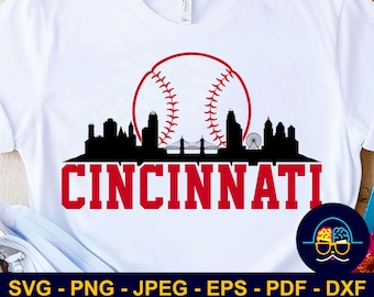 Béisbol de Cincinnati SVG, horizonte de Cincinnati SVG, diseño de camiseta de equipo de béisbol SVG, archivo de corte para Cricut y Silhouette, descarga digital