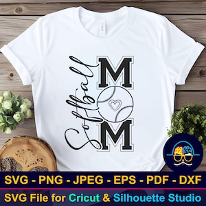 Silueta de mamá de softbol SVG / Logotipo digital para camisetas / Archivo de corte Cricut y Silhouette / Diseño de mamá deportista / Arte de fanático del softbol
