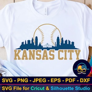 Horizonte da cidade de beisebol de Kansas City SVG | Camisa do time de Kansas City SVG | Dia do jogo SVG | Arquivo de corte para Cricut e Silhouette | Presente esportivo faça você mesmo