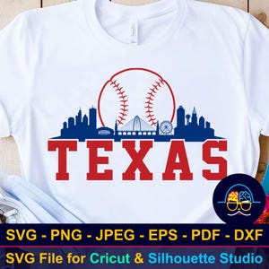 Texas Baseball Stadt Skyline SVG | Texas Baseball Team Shirt SVG | Spiel Tag svg | Cut Datei für Cricut & Silhouette | DIY Sport Geschenk