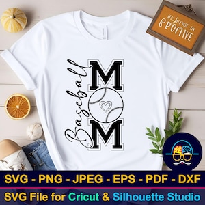Silueta de mamá de béisbol SVG / Logotipo digital para camisetas / Archivo de corte Cricut y Silhouette / Diseño de mamá deportista / Arte de fanático del béisbol
