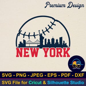 Beisebol de Nova York SVG, Horizonte de Nova York SVG, Design de camisa de time de beisebol SVG, Arquivo de corte para Cricut e Silhouette, Download digital
