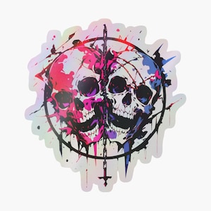 Autocolllant / sticker holographique décoratif Abstract dual skull