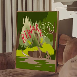 Beware Ogre Fan Art Poster, Poster Print, Movie Poster, Typography Wall Art, Maximalist Modern Poster, Digital download