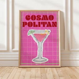 Cosmopolitan Cocktail Wall Art, Pink Drink Hand drawn Poster, Classy Bar Decor, Cocktail Art Print, Feminine Home Bar,Digital Download