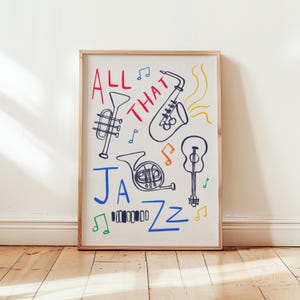 Jazz Printable Wall Art, Retro Jazz Music Print Digital Download, Mid Century Modern Art Print, Vintage Music Poster, Hand Drawn Printable