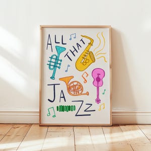 Jazz Printable Wall Art, Retro Jazz Music Print Digital Download, Mid Century Modern Art Print, Vintage Music Poster, Hand Drawn Printable