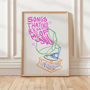 Songs That Reminds Me Of You Print, Hand Drawn Retro Vinyl Poster, Vintage Record Wall Art, Funky Music Decor, Groovy Music Wall Art