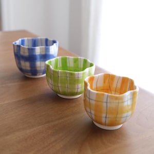 Ceramic Bowl Set, Ice Cream Dish, Handmade Bowl, Fruit Bowl, Snacking Bowl, Tiny Bowl Pottery, Checkered bowl set