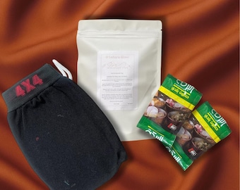 Moroccan Hammam Ritual Set: Beldi Soap, Ghassoul Clay & Kessa Glove