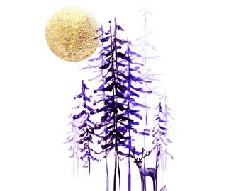 Golden Moon - Abstract Forest Print