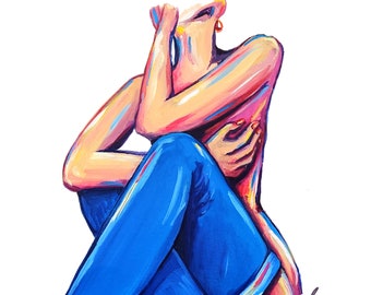 Blue Stocking Nude (Sitting) Print