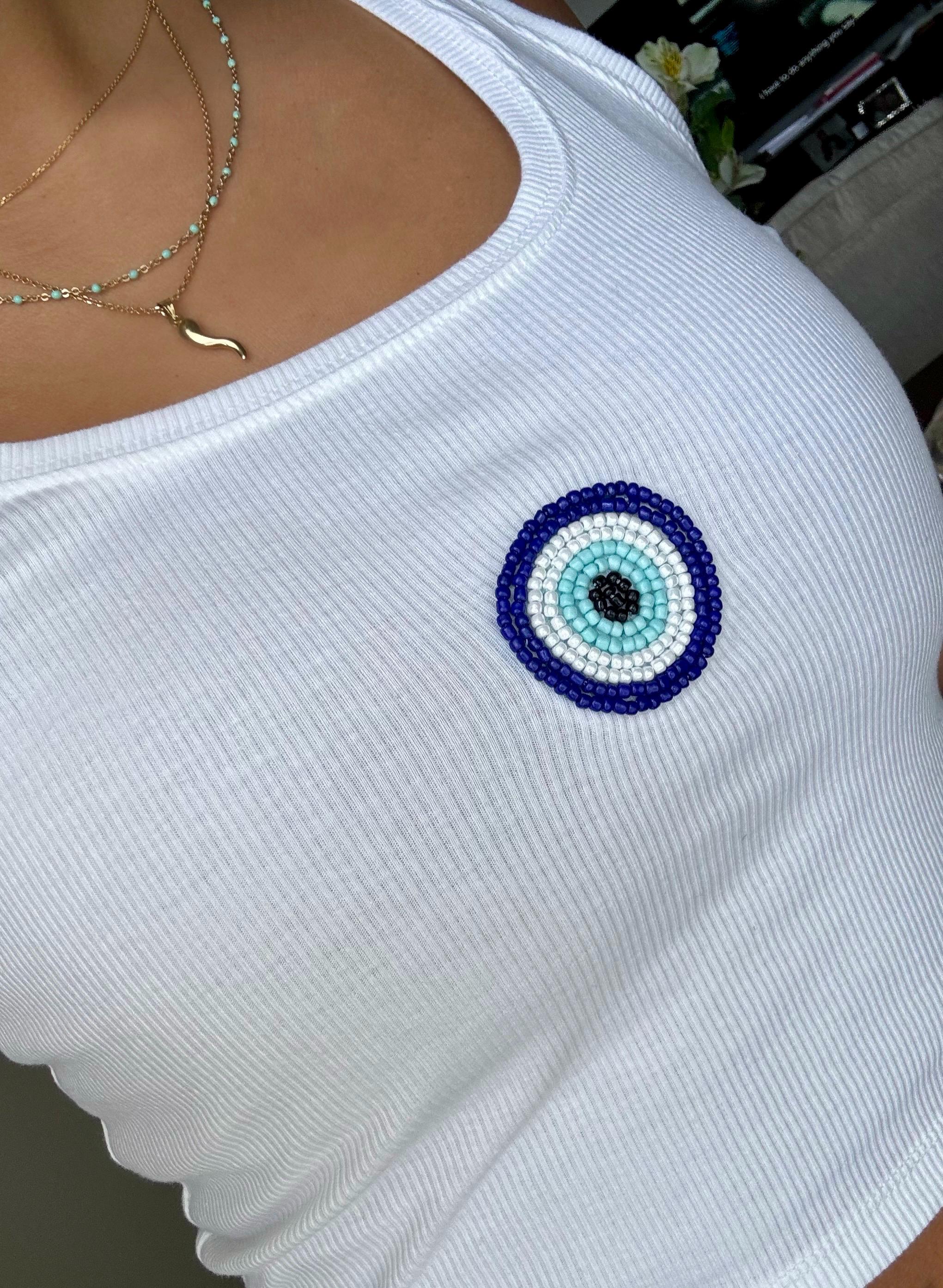 Evil Eye Tank Top: Hand Embroidered Beaded Top