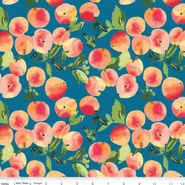 Wipeable waterproof tablecloth, Splat Mat, Art Mat, Glohaven Peaches on blue, warm beautiful colors watercolor style, BPA Free, NOT oilcloth