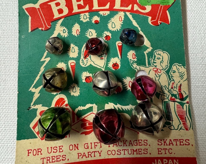 Vintage NOS Six Multi Color and Sized Jingle Bell on the Original Card: Japan, 1950