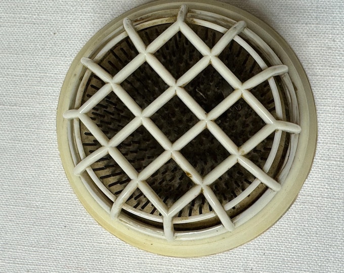 Vintage Golden State Co Cream Celluloid Metal Flower Cage Frog: Oakland, C, 1930, 4 1/2 inches