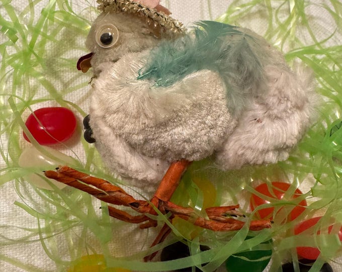 Vintage Rare Googly Eyed Chenille Chick with Hat: Made in Occupied Japan