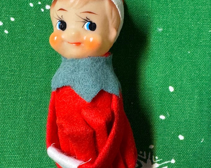 Vintage Red Christmas Knee Hugger Pixie Elf: Made In Japan 4 1/4”