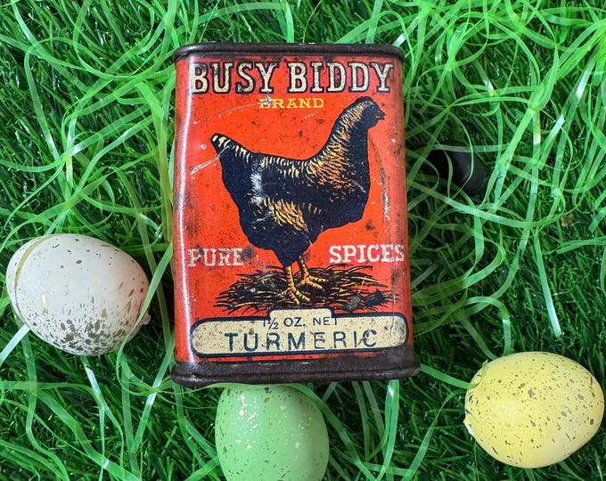 Vintage Busy Biddy Spice Tin: 1 1/2 oz size,