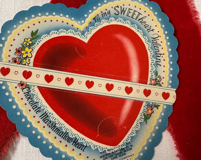 Vintage Unused Rosen Paper Valentine Chocolate Marshmallow Candy Card: 1950