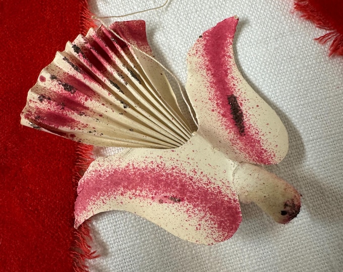 Vintage White and Red Putz Dove: Cotton Face and Body, Mica, Unmarked, 1950