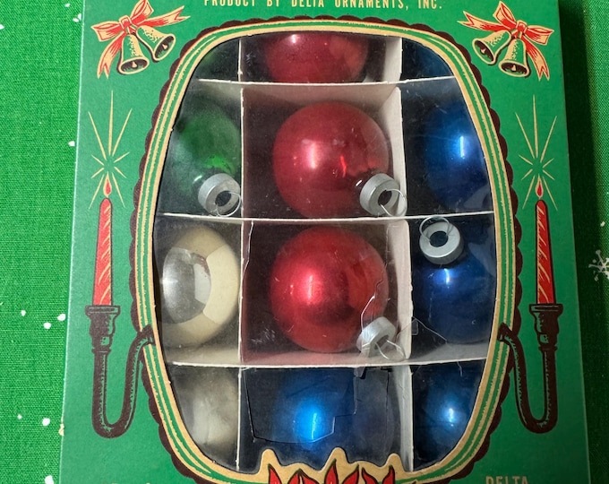 Vintage Miro Star Christmas Small Multi-color Ornaments:  1 dozen,  1960, Cellophane ripped, Made in USA