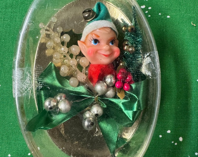 Vintage Pixie Elf Christmas Corsage: Mercury Beads, Bottlebrush Sprigs in Box