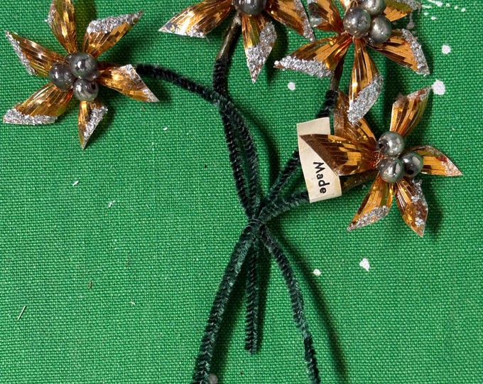 Vintage Four NOS Copper Poinsettia or Pinwheel Christmas Corsage Craft or Package Tie: Japan