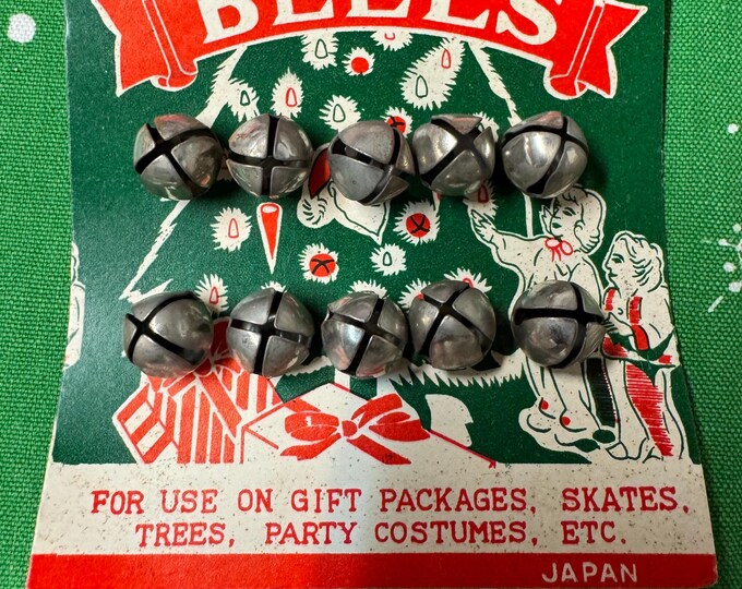 Vintage Jingle Bells on Card: 1950s Japan Silver Bells for Crafts