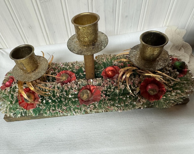 Vintage Bottle Brush Candelabra: Decorated with Mini Reflectors, Gold Glitter, 1950s Japan
