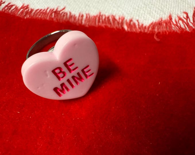 Handmade Pink Be Mine Conversation Heart Candy Ring: New materials, foodie rings