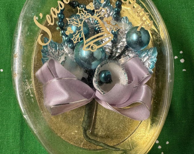 Vintage Christmas Corsage: Silver Leaves, Aqua Bell, Mercury Beads