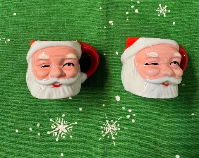 Vintage Winking Santa Mugs Set: Japan Ceramic Christmas Collectibles