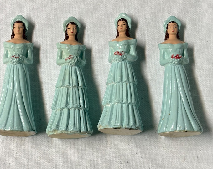 Vintage Set of 4 Chalkware Bridesmaids Wedding Cake Toppers: Artistic Co., 1950